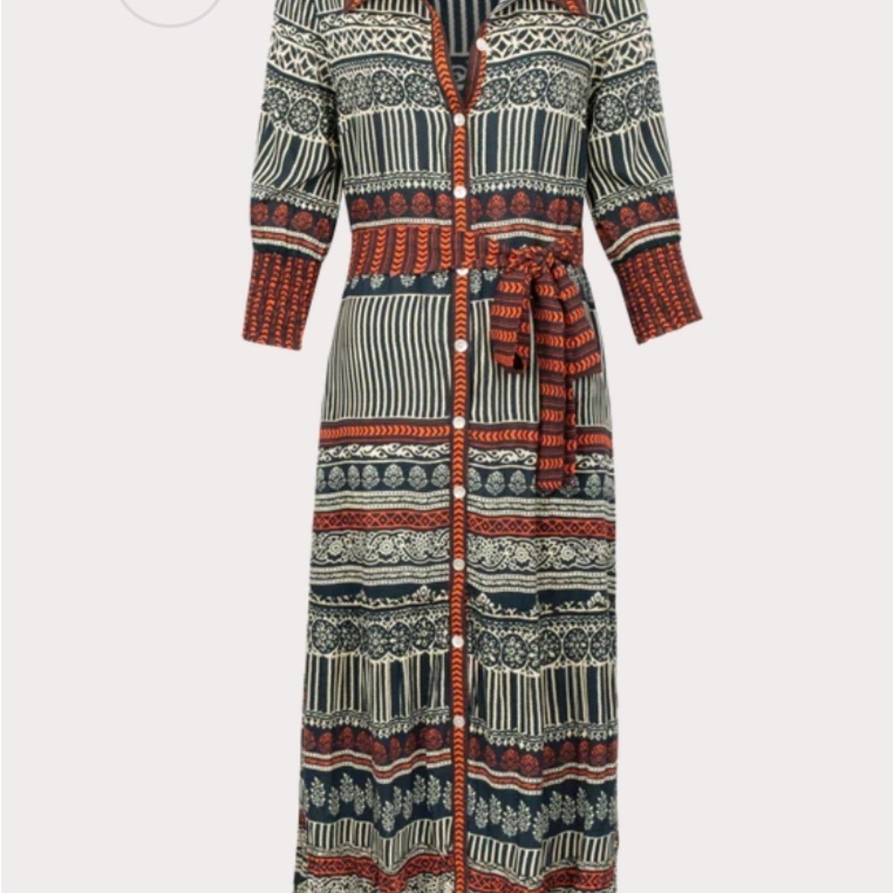 Rubyyaya Noida Maxi Dress Black Red Button Front Collared Full Sleeve Size Small